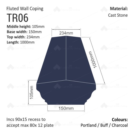 Fluted Wall Coping - 1000mm X 150mm X 105mm - Image 4