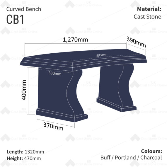 Curved Cast Stone Bench Seat - Image 4