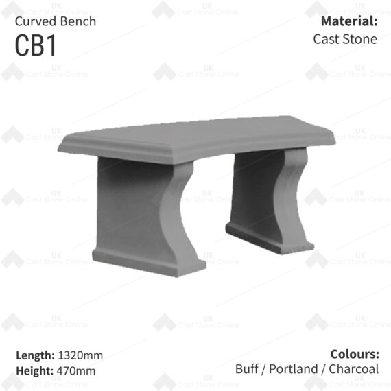 Curved Cast Stone Bench Seat - Image 2